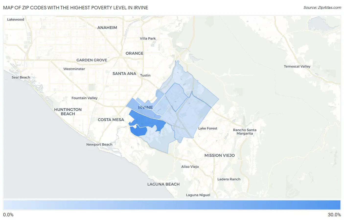 Zip Codes with the Highest Poverty Level in Irvine Map