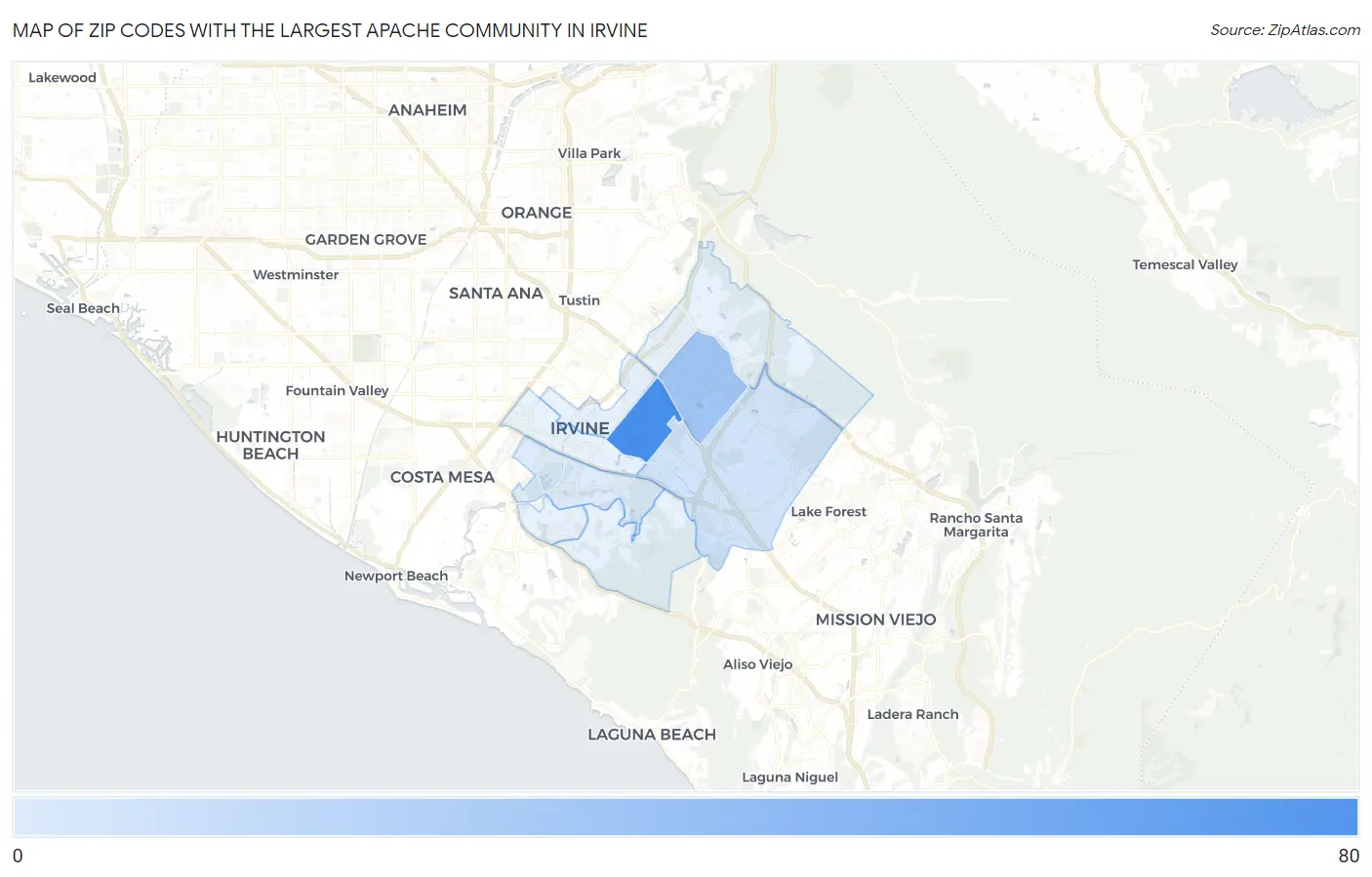 Zip Codes with the Largest Apache Community in Irvine Map