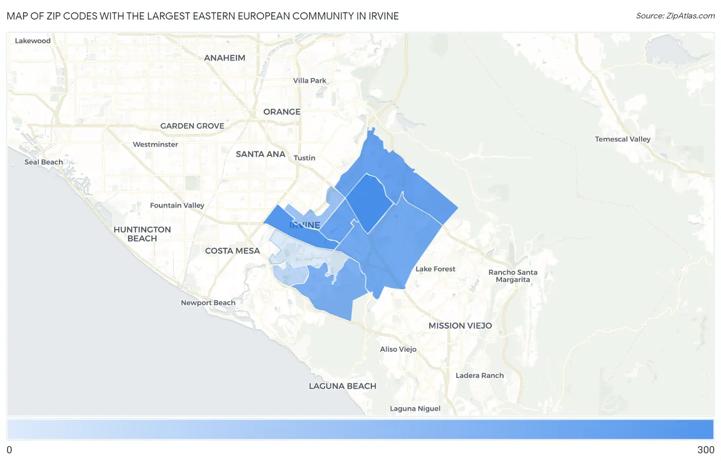 Zip Codes with the Largest Eastern European Community in Irvine Map