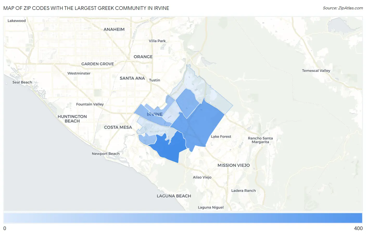 Zip Codes with the Largest Greek Community in Irvine Map