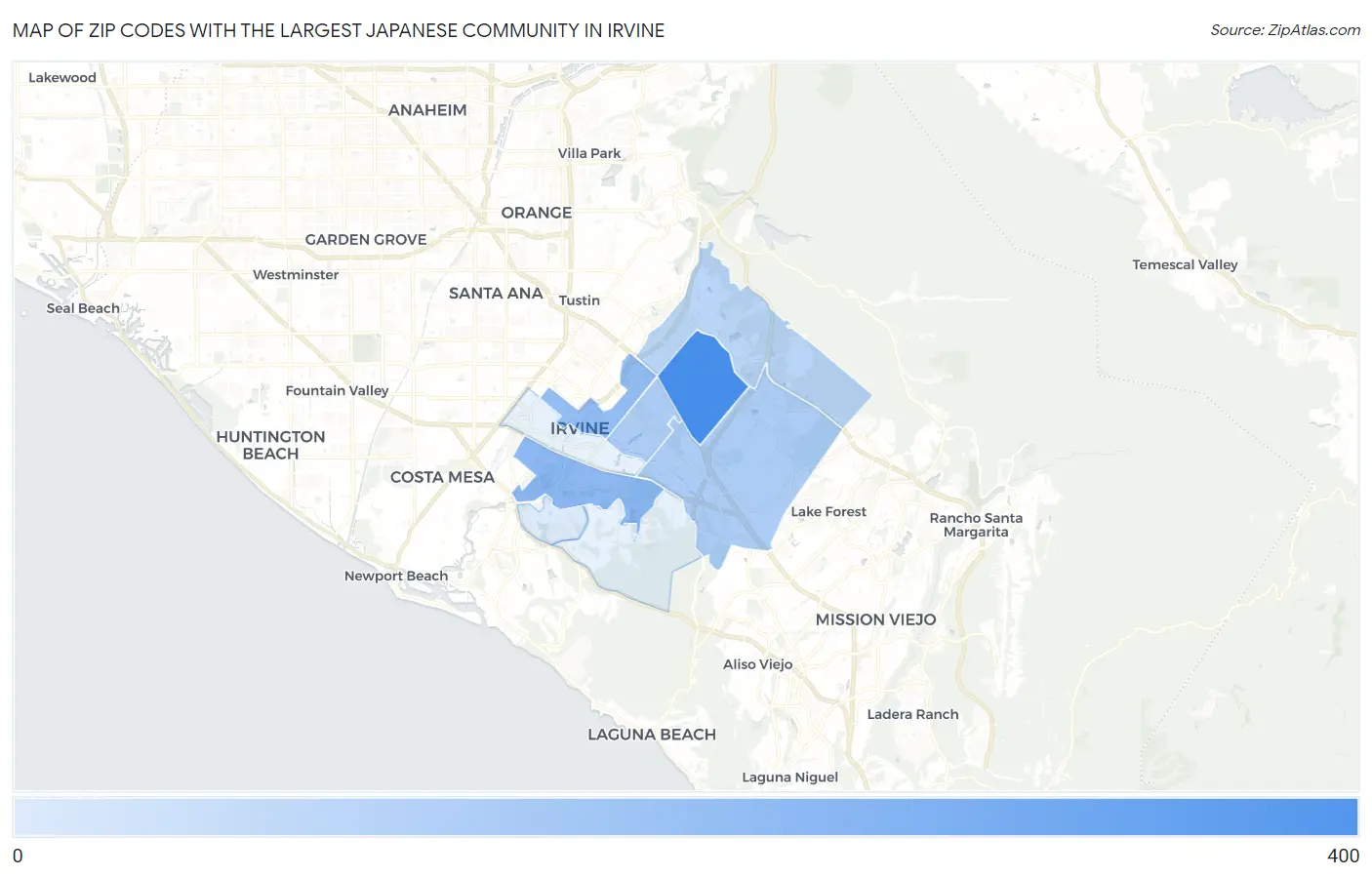 Zip Codes with the Largest Japanese Community in Irvine Map