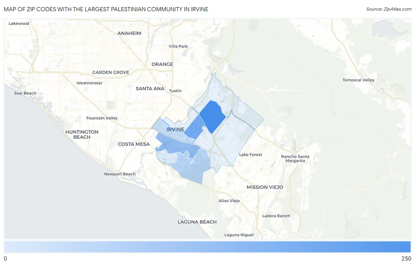 Zip Codes with the Largest Palestinian Community in Irvine Map