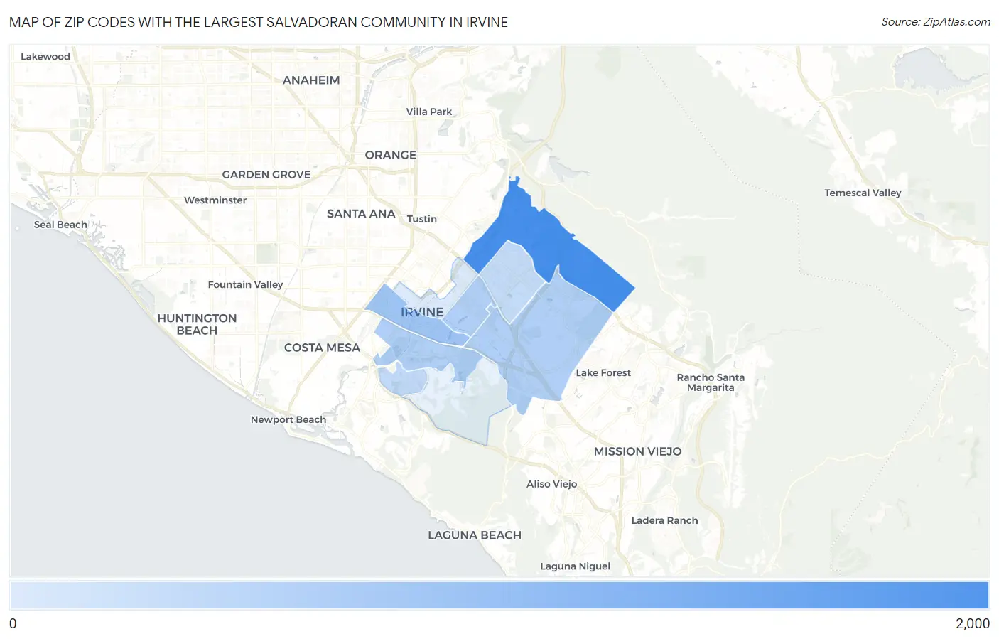 Zip Codes with the Largest Salvadoran Community in Irvine Map
