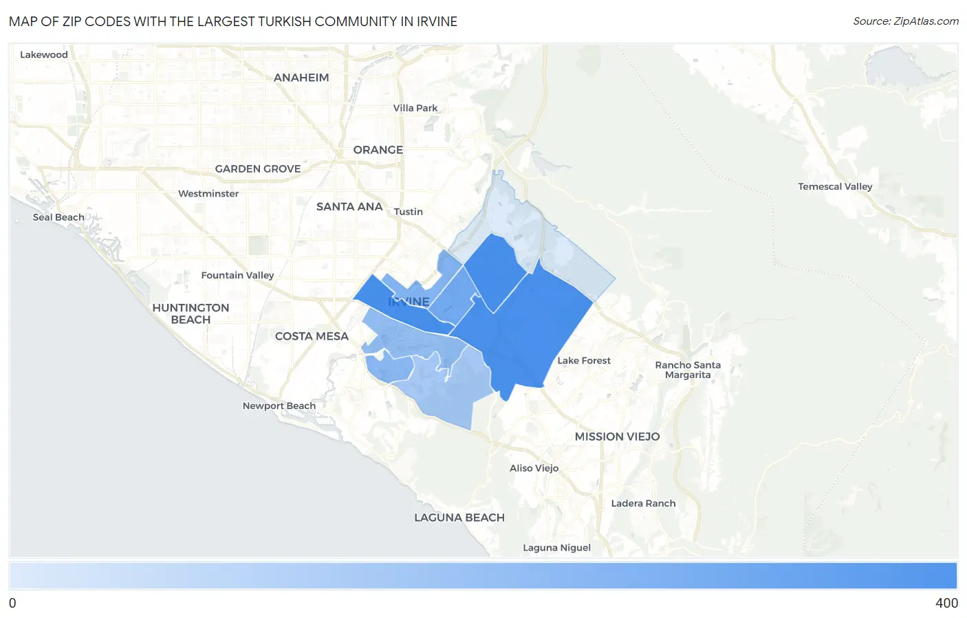 Zip Codes with the Largest Turkish Community in Irvine Map