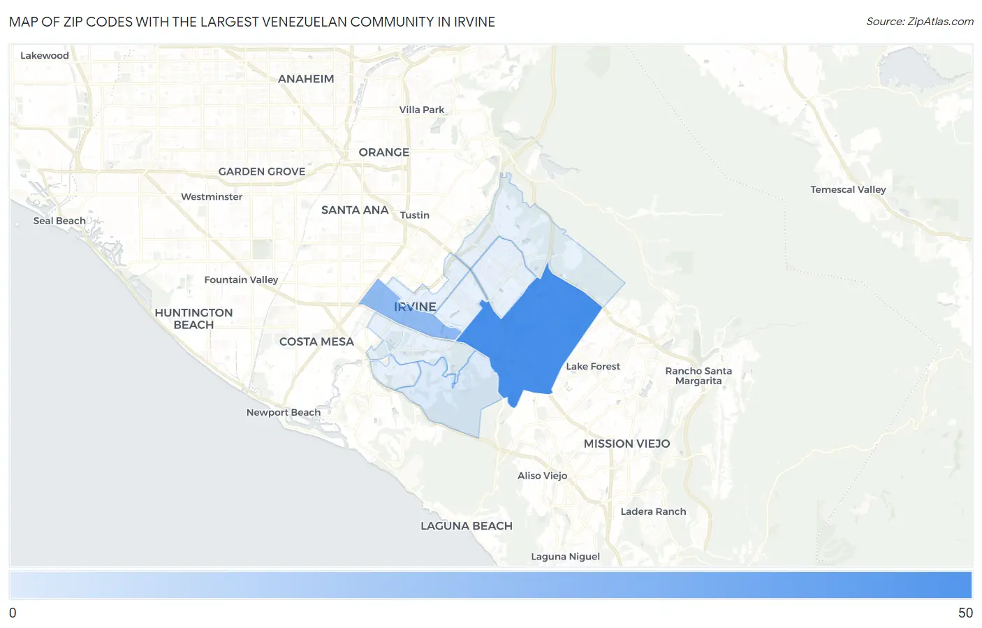 Zip Codes with the Largest Venezuelan Community in Irvine Map
