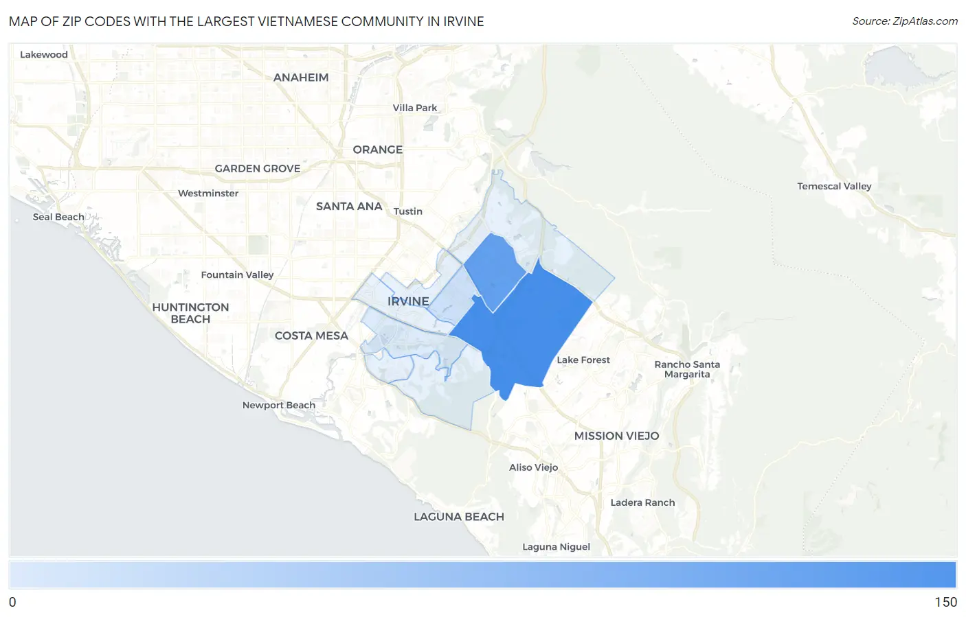 Zip Codes with the Largest Vietnamese Community in Irvine Map