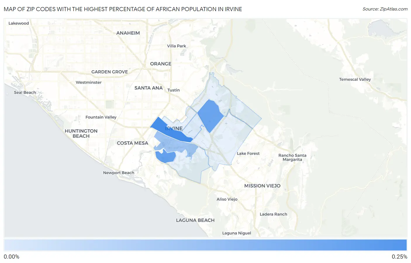 Zip Codes with the Highest Percentage of African Population in Irvine Map