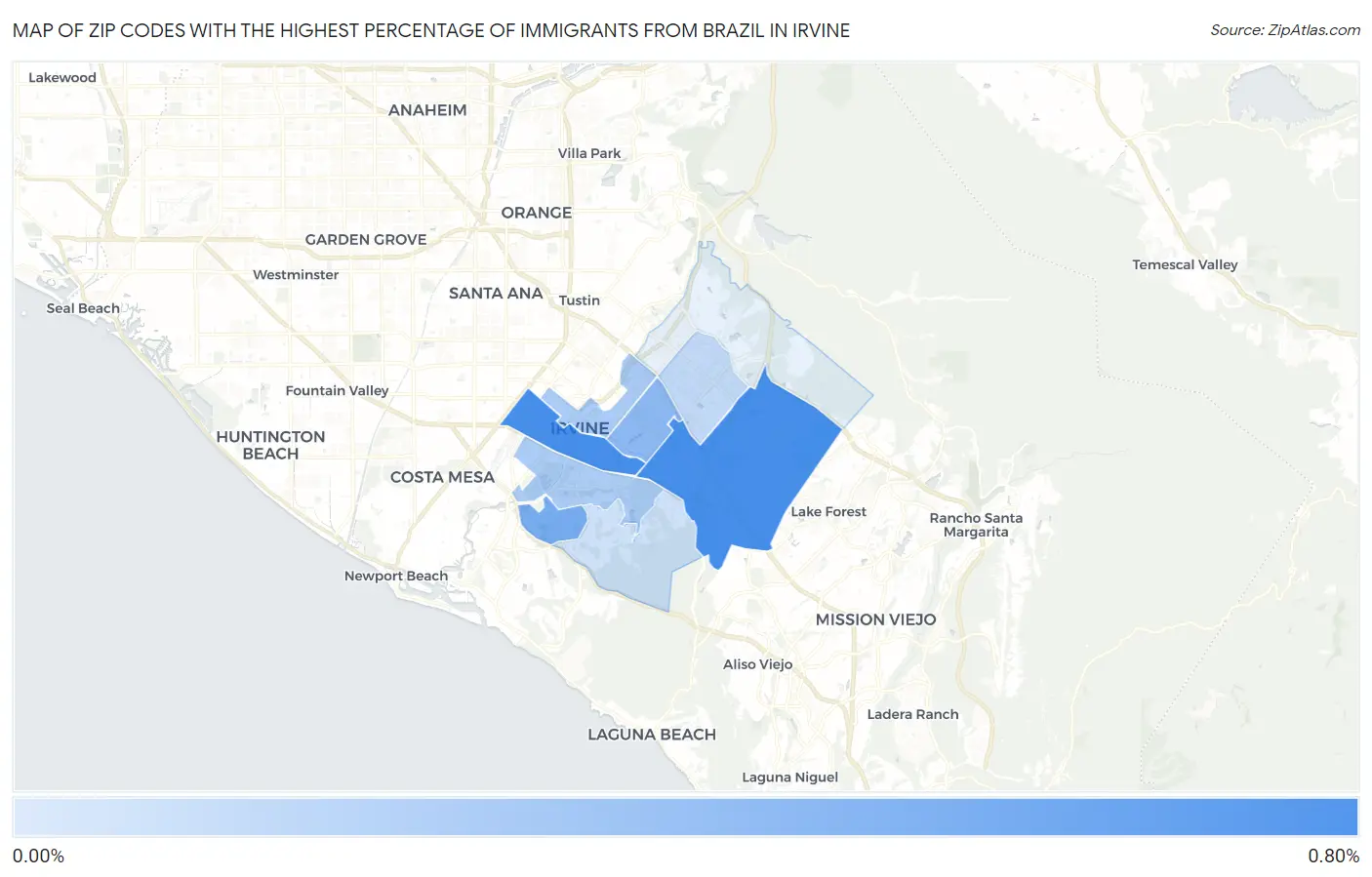 Zip Codes with the Highest Percentage of Immigrants from Brazil in Irvine Map