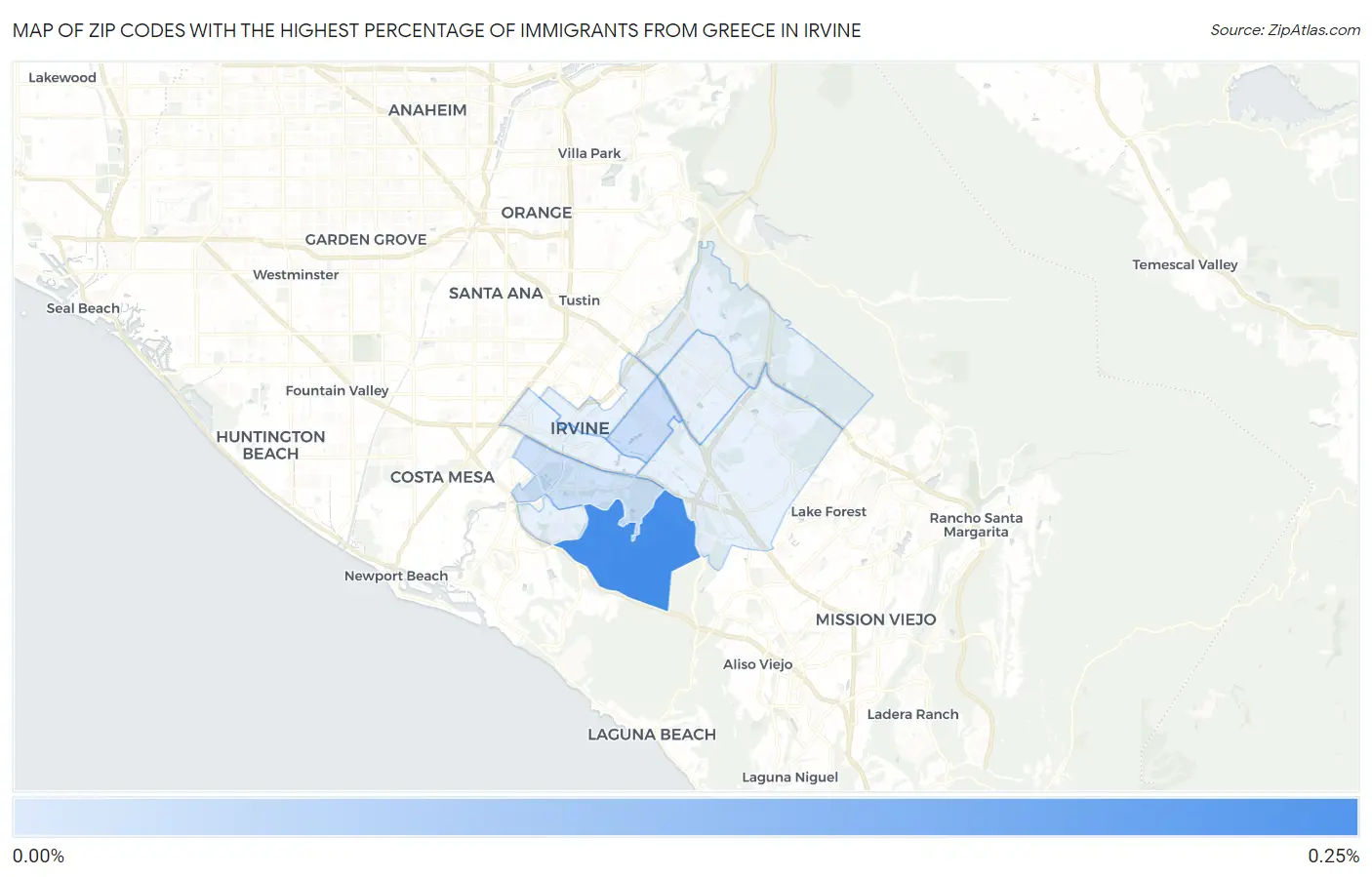 Zip Codes with the Highest Percentage of Immigrants from Greece in Irvine Map