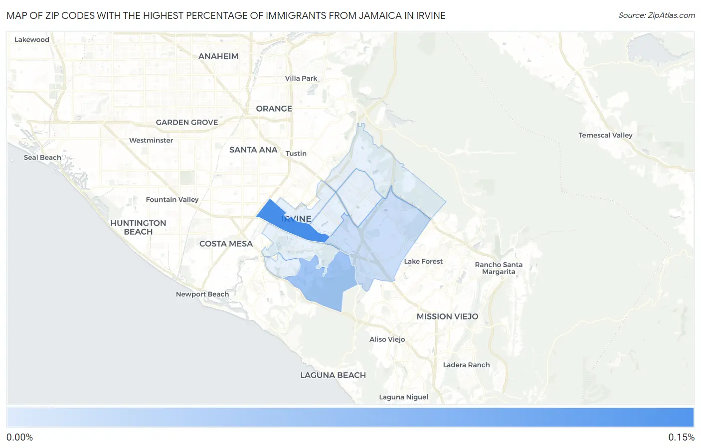 Zip Codes with the Highest Percentage of Immigrants from Jamaica in Irvine Map
