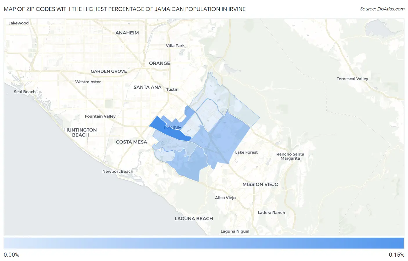 Zip Codes with the Highest Percentage of Jamaican Population in Irvine Map