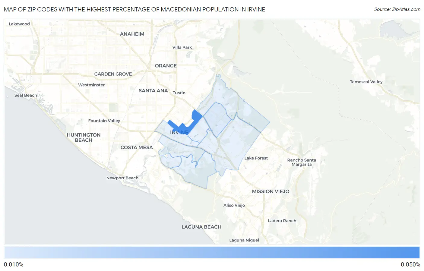 Zip Codes with the Highest Percentage of Macedonian Population in Irvine Map