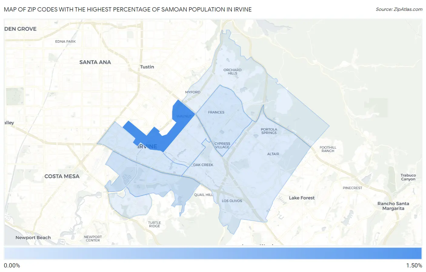 Zip Codes with the Highest Percentage of Samoan Population in Irvine Map