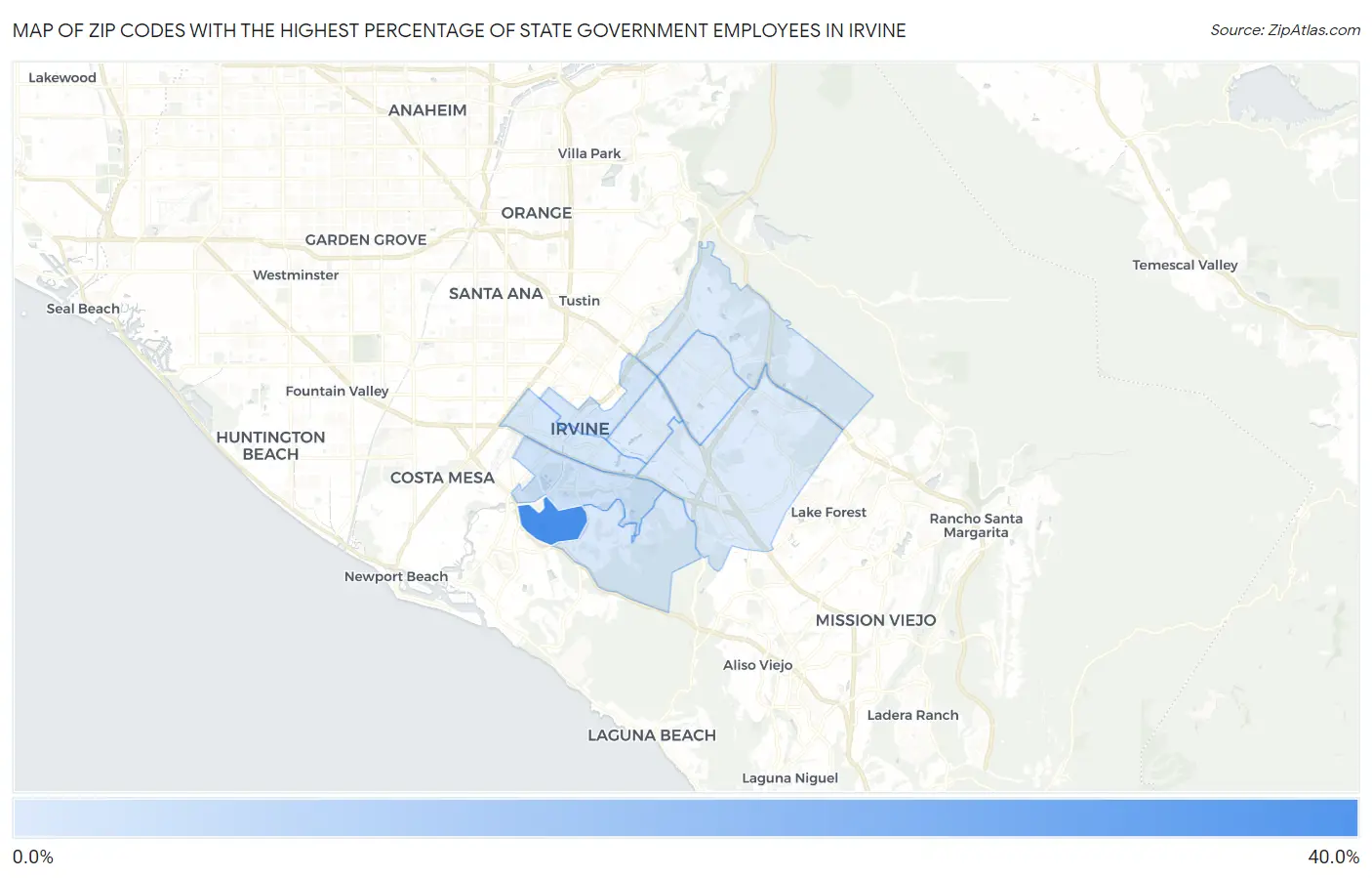 Zip Codes with the Highest Percentage of State Government Employees in Irvine Map