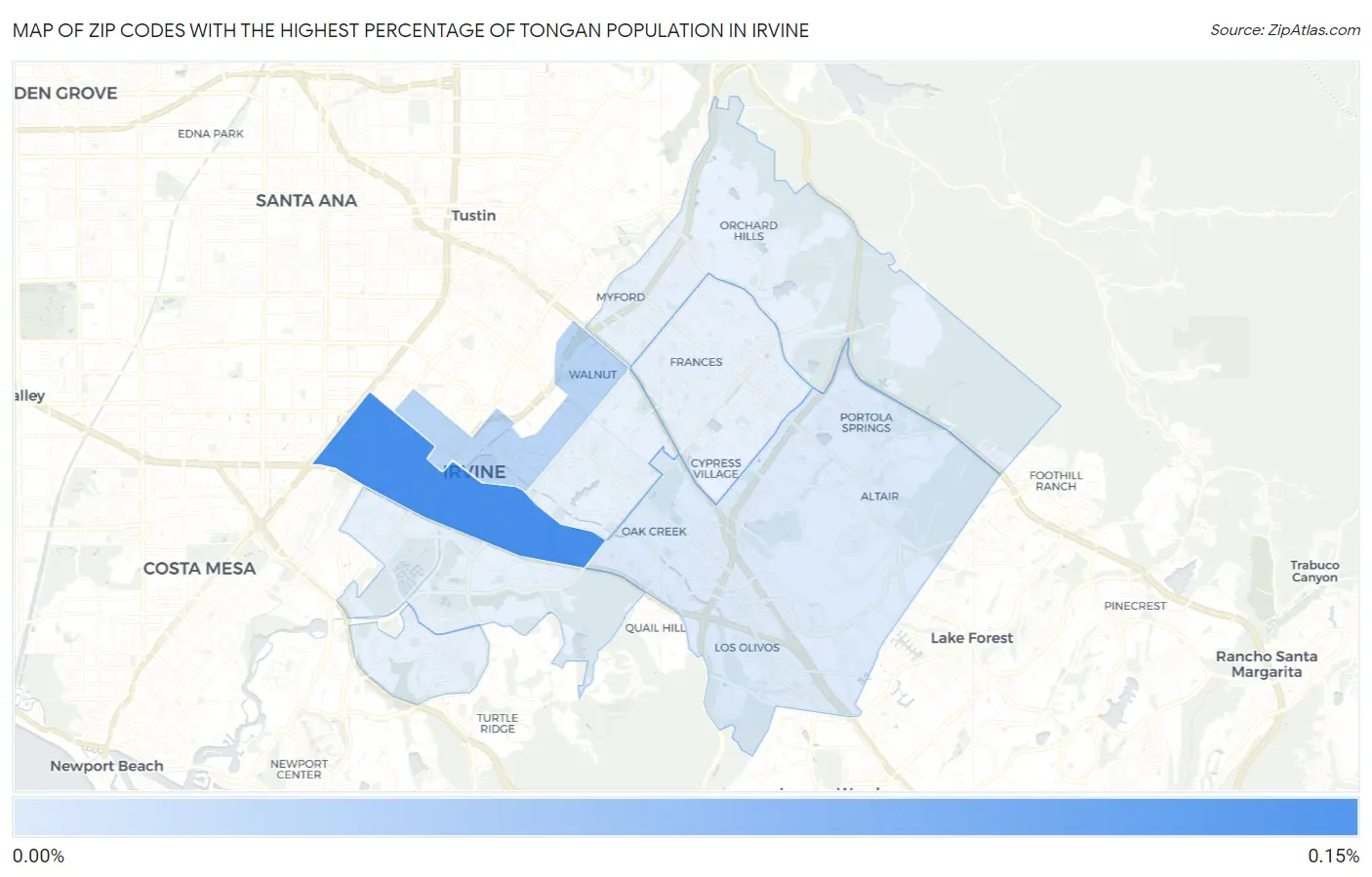 Zip Codes with the Highest Percentage of Tongan Population in Irvine Map