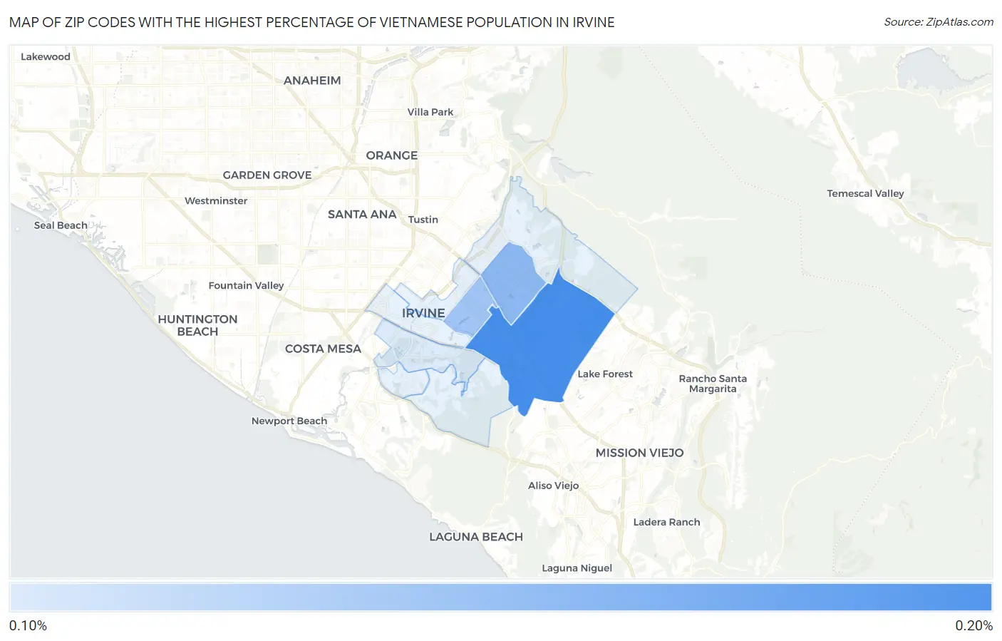 Zip Codes with the Highest Percentage of Vietnamese Population in Irvine Map