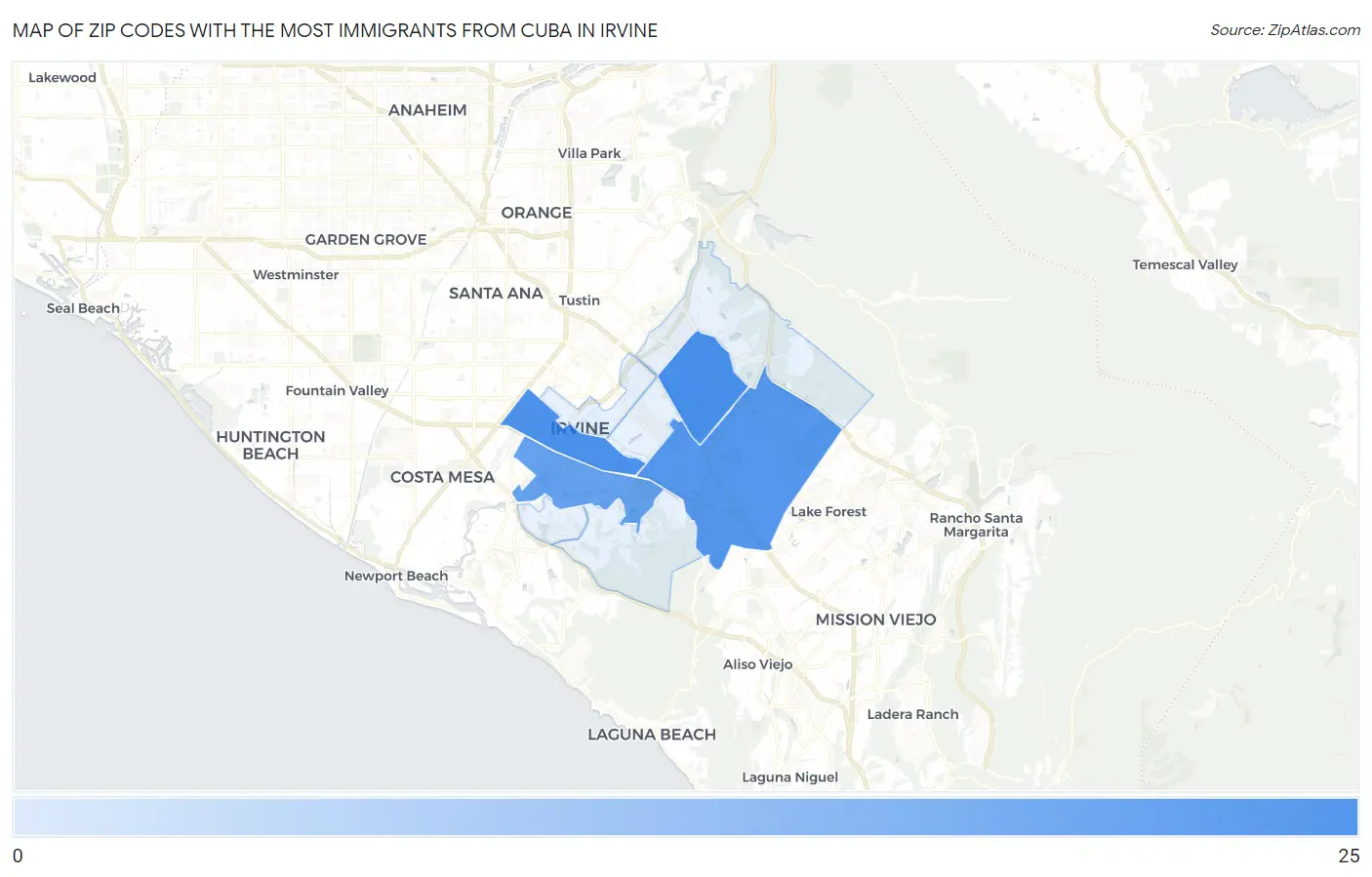 Zip Codes with the Most Immigrants from Cuba in Irvine Map