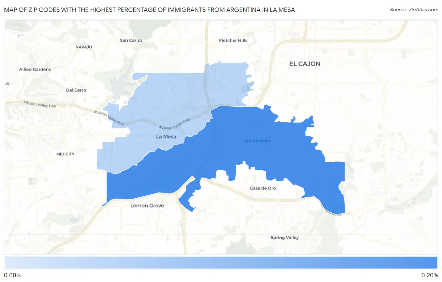 Zip Codes with the Highest Percentage of Immigrants from Argentina in La Mesa Map