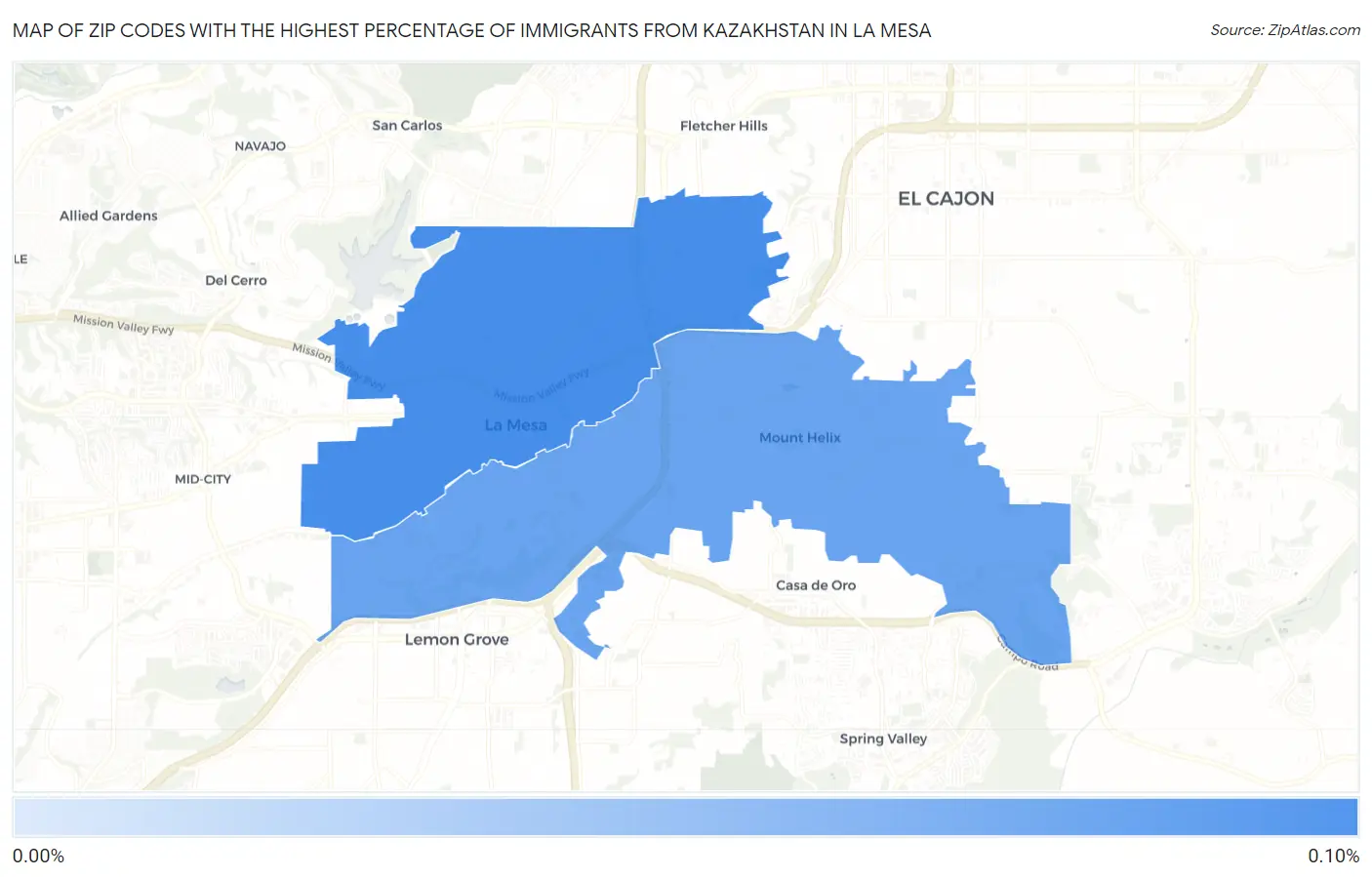 Zip Codes with the Highest Percentage of Immigrants from Kazakhstan in La Mesa Map