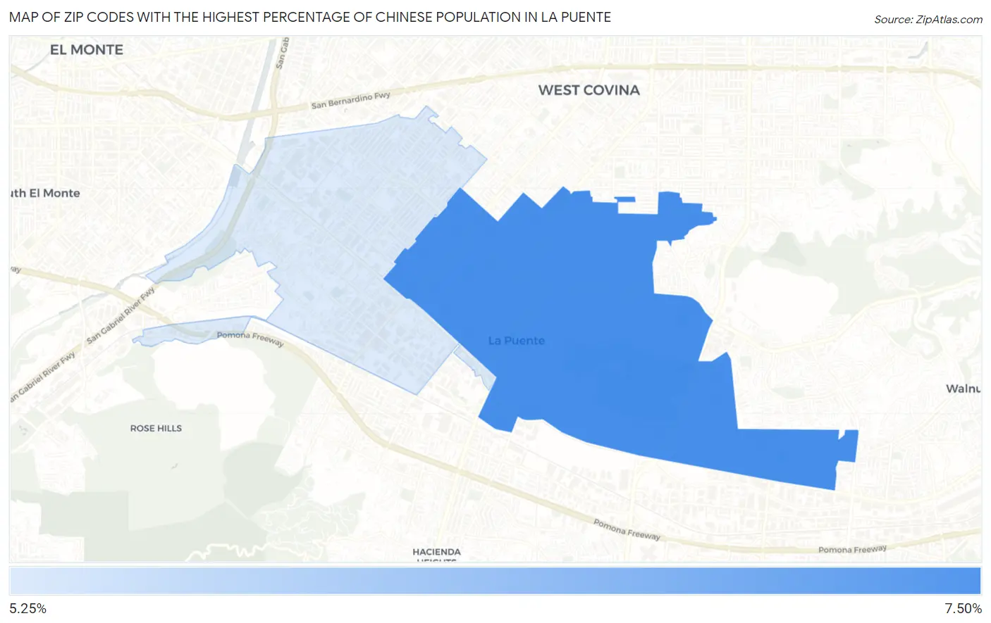 Zip Codes with the Highest Percentage of Chinese Population in La Puente Map