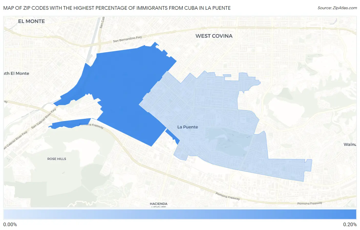 Zip Codes with the Highest Percentage of Immigrants from Cuba in La Puente Map