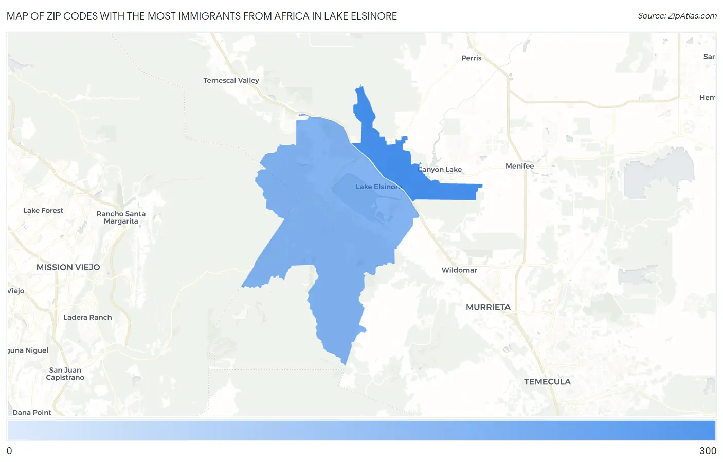 Zip Codes with the Most Immigrants from Africa in Lake Elsinore Map