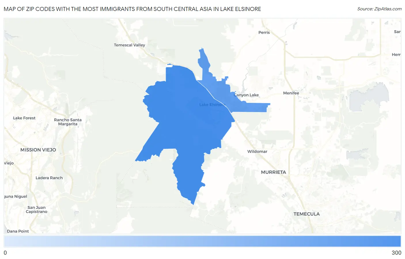 Zip Codes with the Most Immigrants from South Central Asia in Lake Elsinore Map