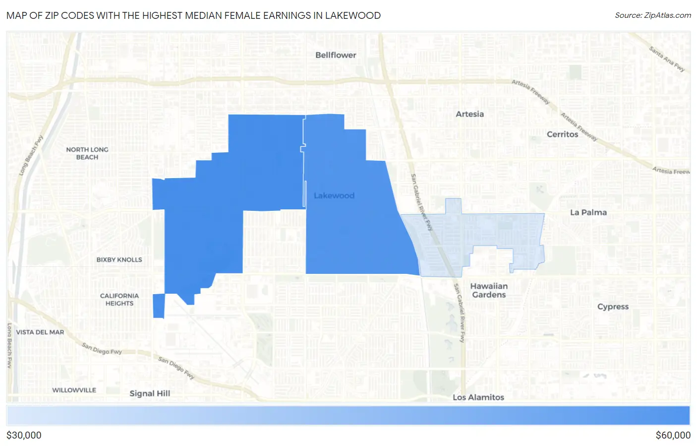 Zip Codes with the Highest Median Female Earnings in Lakewood Map