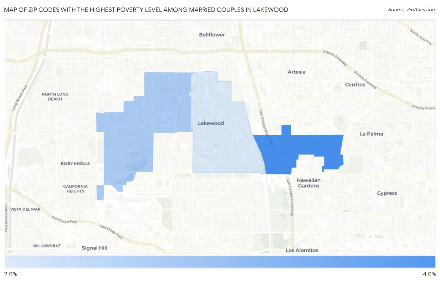 Zip Codes with the Highest Poverty Level Among Married Couples in Lakewood Map