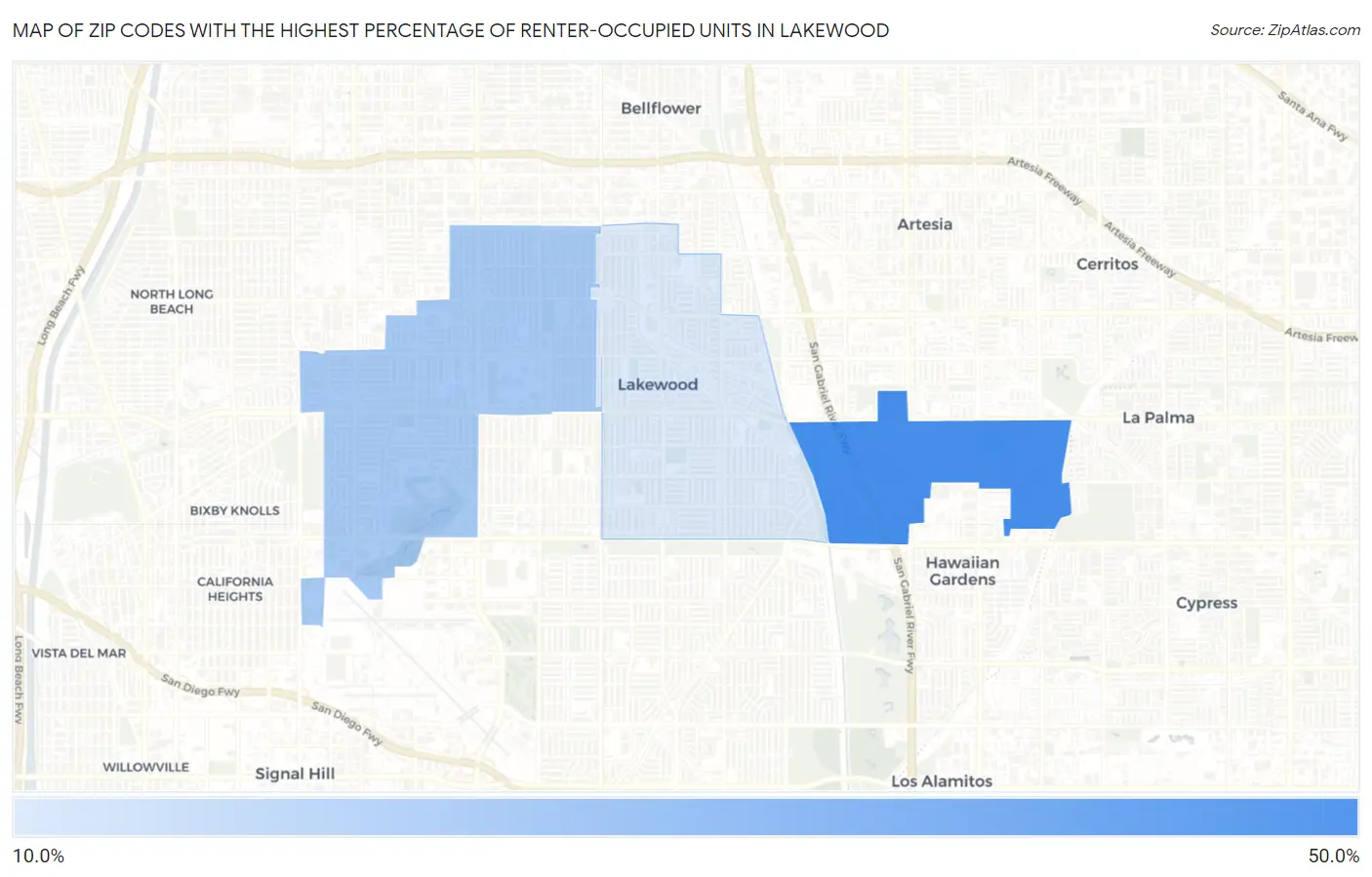 Zip Codes with the Highest Percentage of Renter-Occupied Units in Lakewood Map