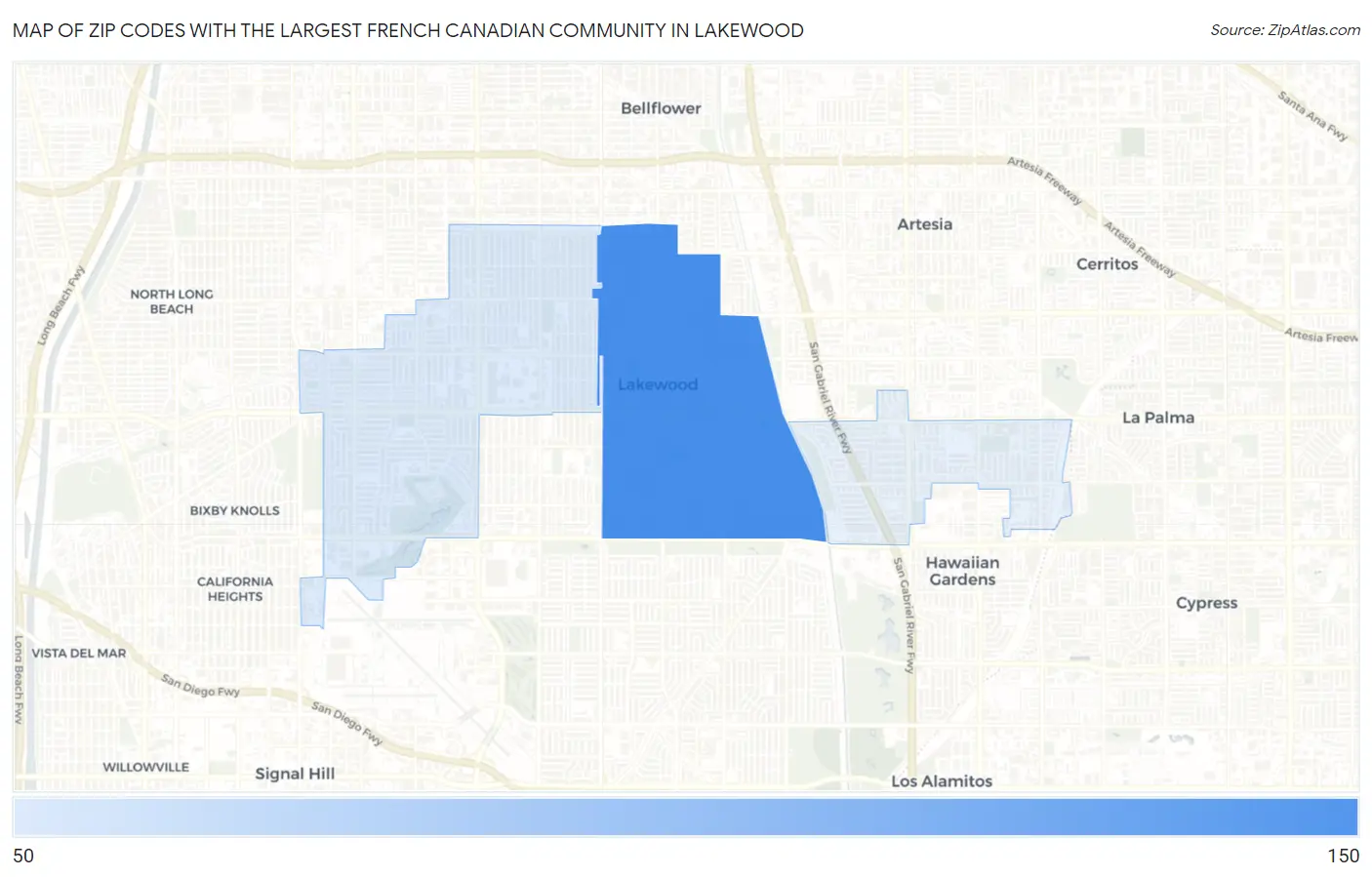 Zip Codes with the Largest French Canadian Community in Lakewood Map