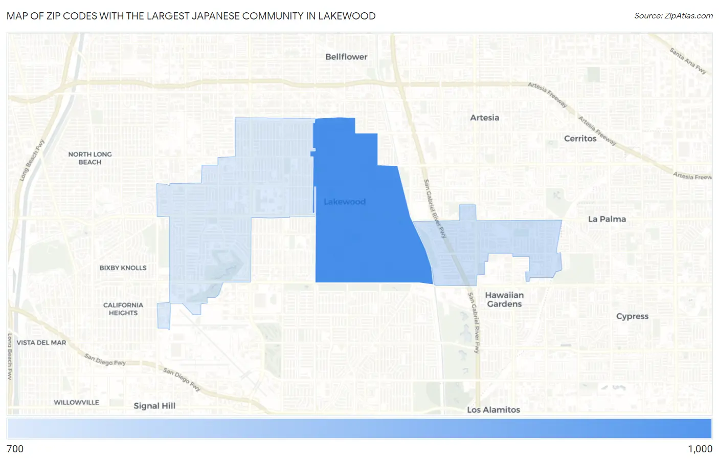 Zip Codes with the Largest Japanese Community in Lakewood Map