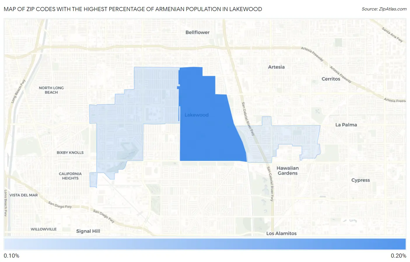 Zip Codes with the Highest Percentage of Armenian Population in Lakewood Map