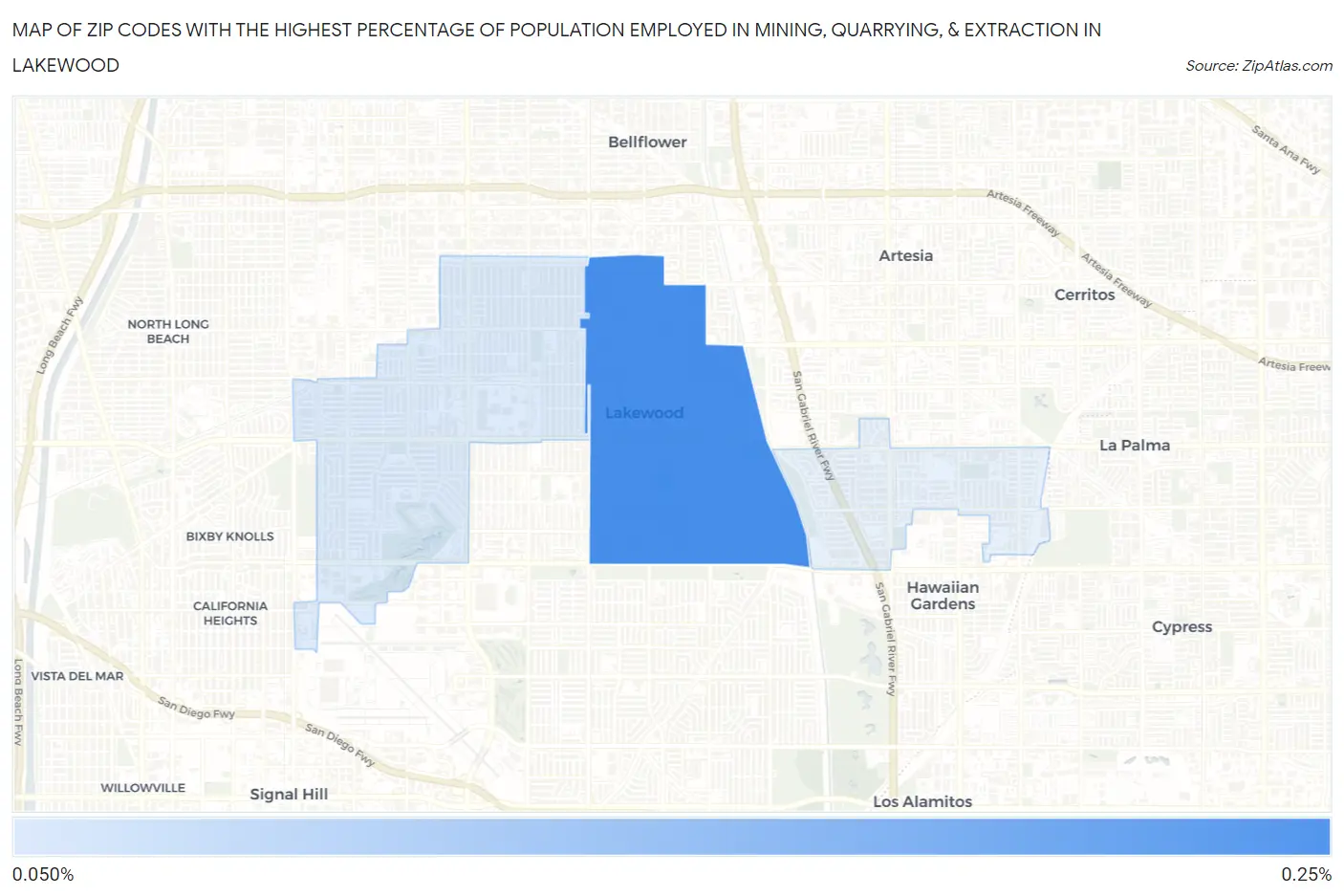 Zip Codes with the Highest Percentage of Population Employed in Mining, Quarrying, & Extraction in Lakewood Map