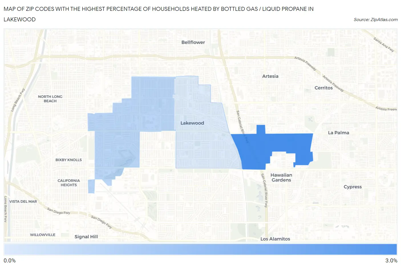 Zip Codes with the Highest Percentage of Households Heated by Bottled Gas / Liquid Propane in Lakewood Map