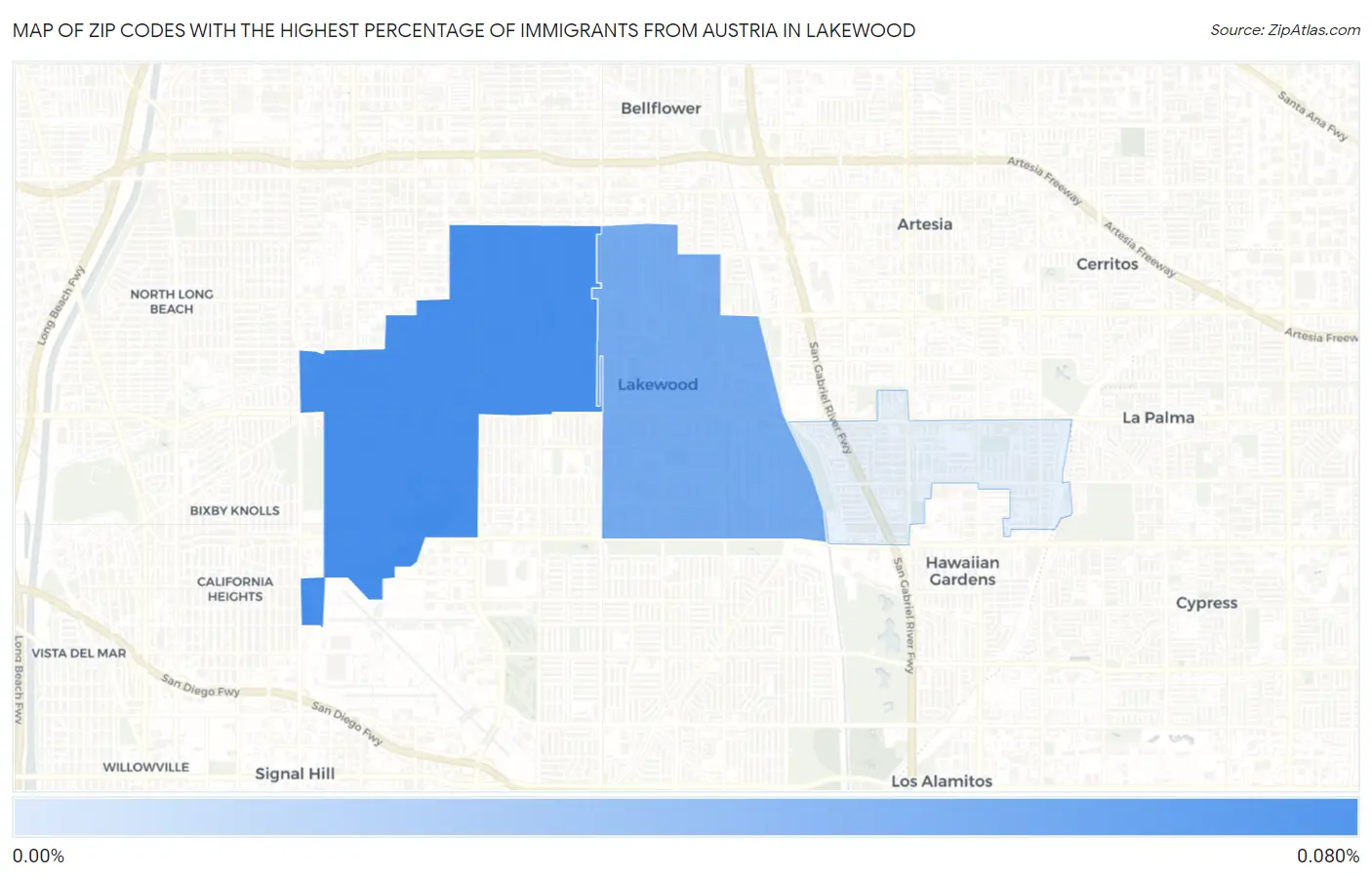 Zip Codes with the Highest Percentage of Immigrants from Austria in Lakewood Map