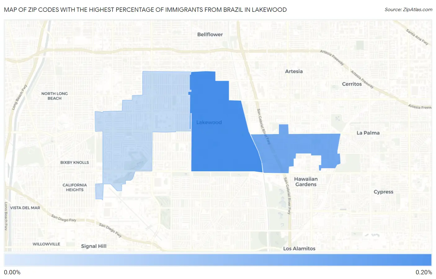 Zip Codes with the Highest Percentage of Immigrants from Brazil in Lakewood Map