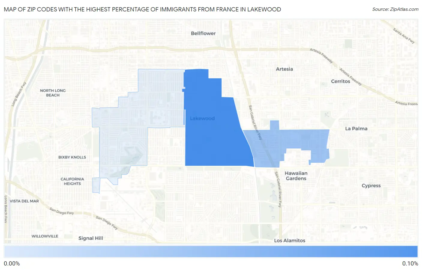 Zip Codes with the Highest Percentage of Immigrants from France in Lakewood Map