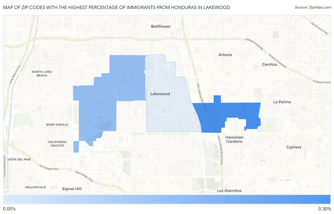 Zip Codes with the Highest Percentage of Immigrants from Honduras in Lakewood Map