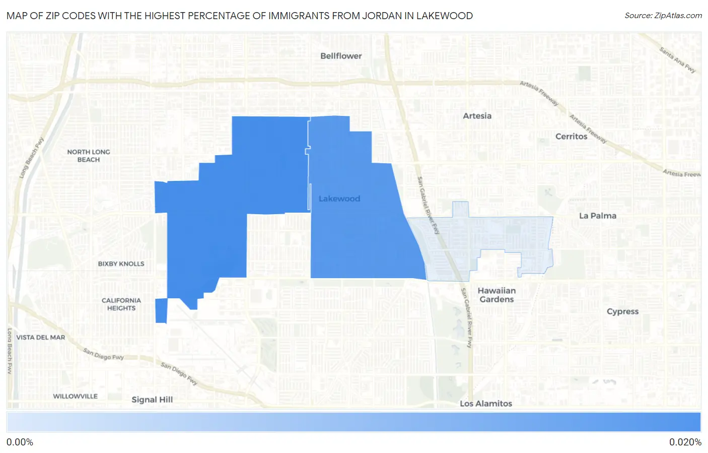 Zip Codes with the Highest Percentage of Immigrants from Jordan in Lakewood Map