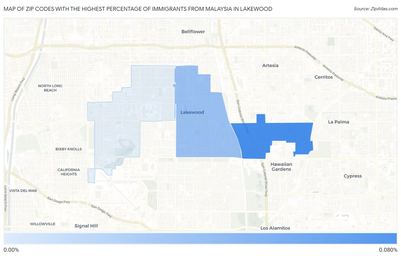 Zip Codes with the Highest Percentage of Immigrants from Malaysia in Lakewood Map