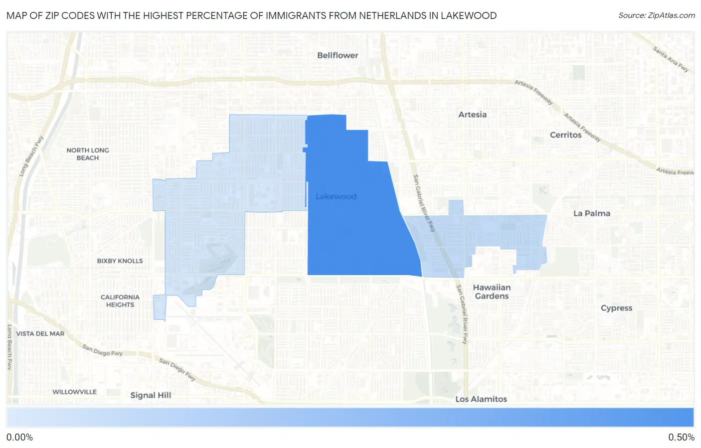Zip Codes with the Highest Percentage of Immigrants from Netherlands in Lakewood Map