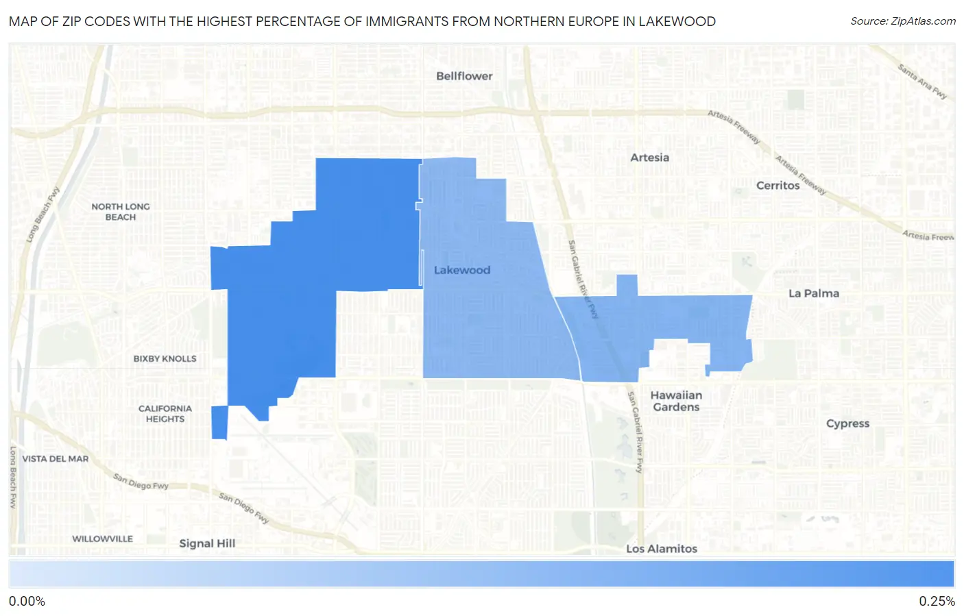 Zip Codes with the Highest Percentage of Immigrants from Northern Europe in Lakewood Map