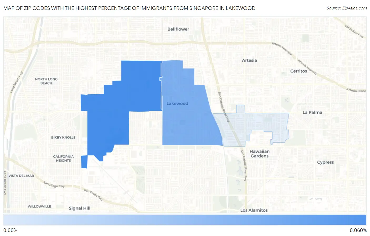 Zip Codes with the Highest Percentage of Immigrants from Singapore in Lakewood Map