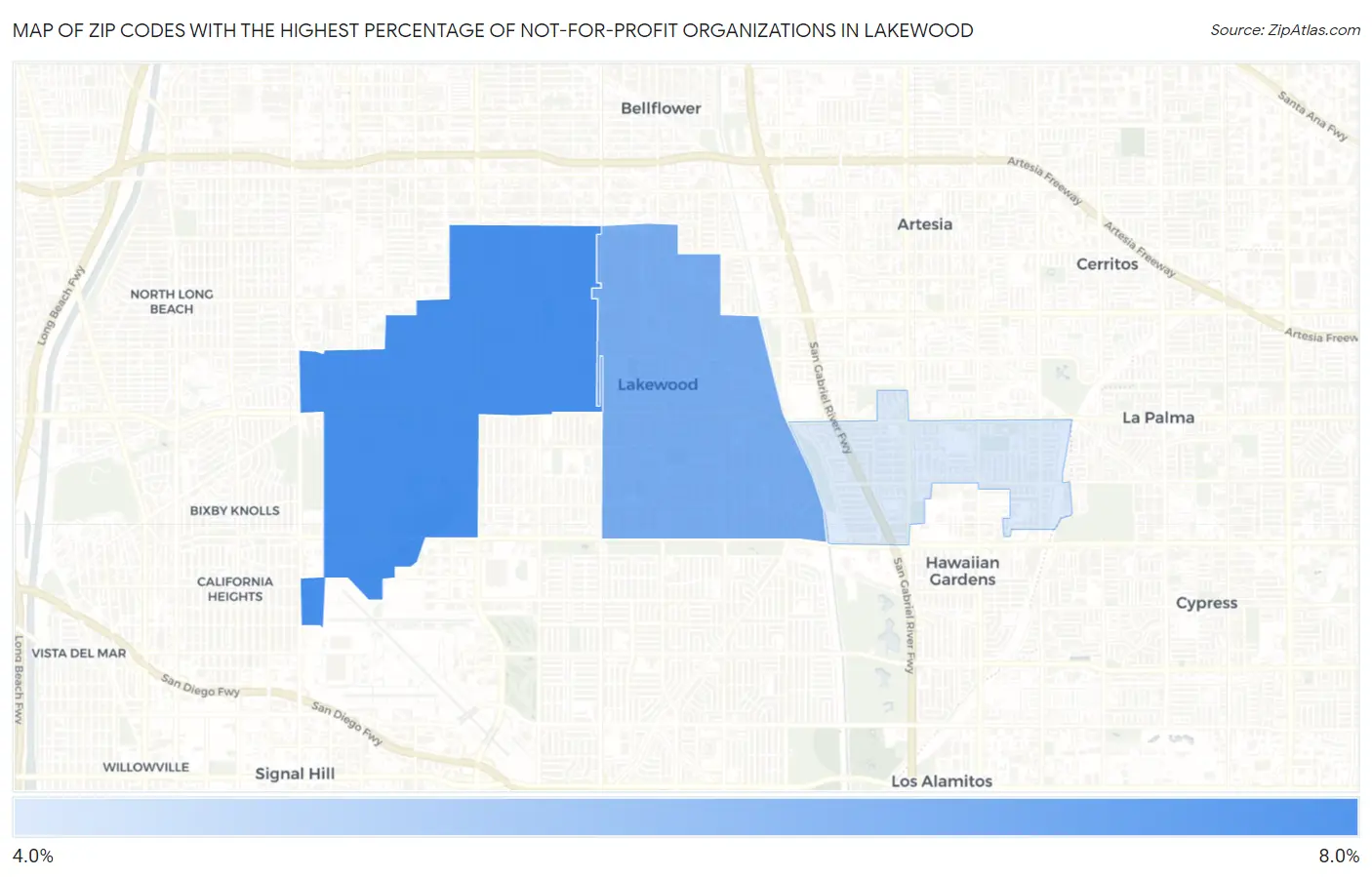Zip Codes with the Highest Percentage of Not-for-profit Organizations in Lakewood Map