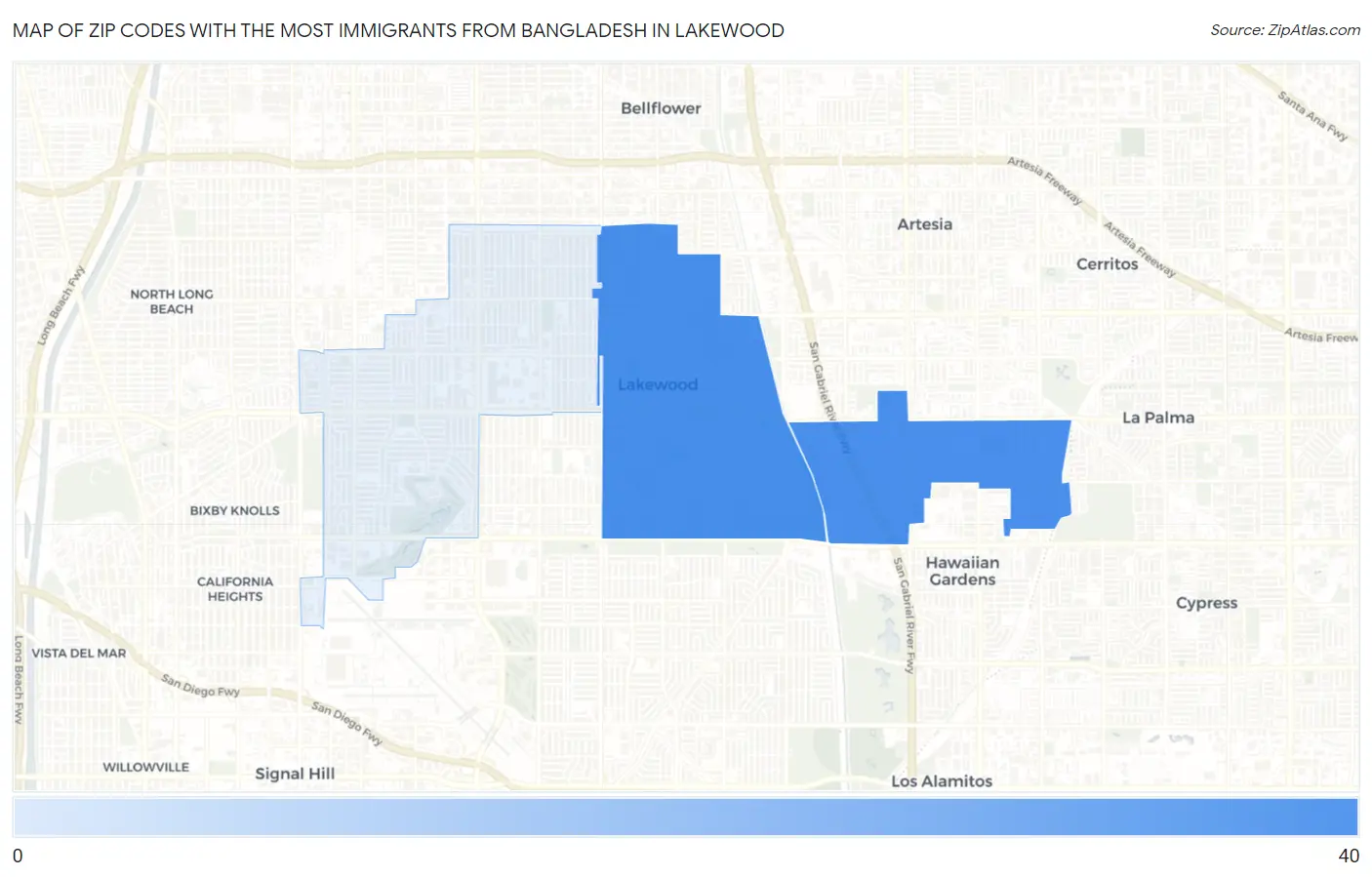 Zip Codes with the Most Immigrants from Bangladesh in Lakewood Map