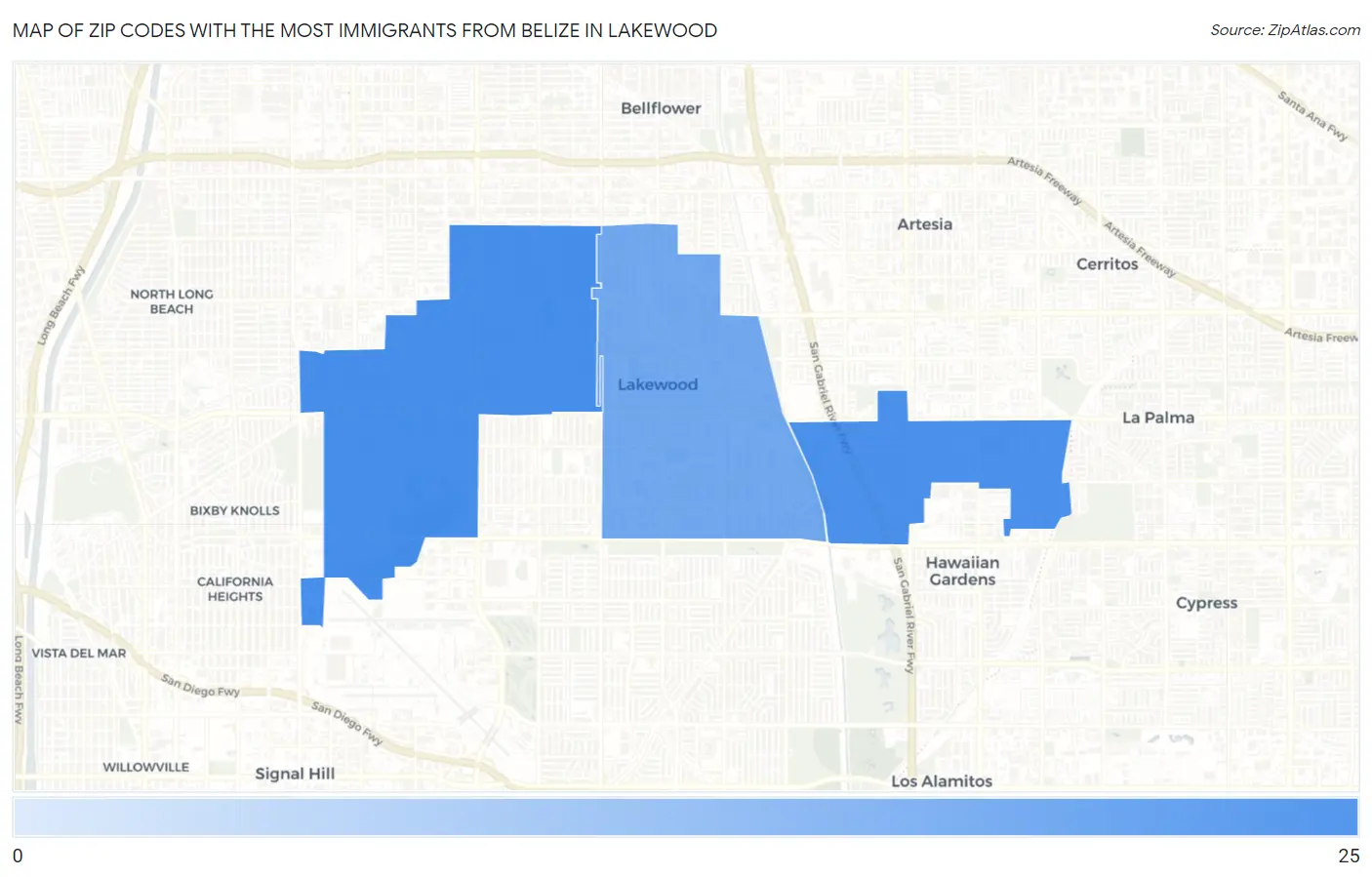 Zip Codes with the Most Immigrants from Belize in Lakewood Map