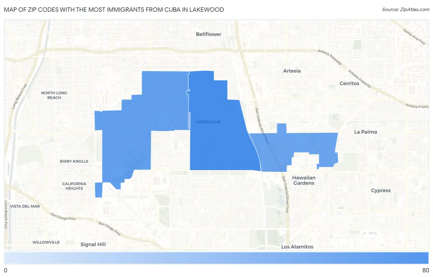 Zip Codes with the Most Immigrants from Cuba in Lakewood Map