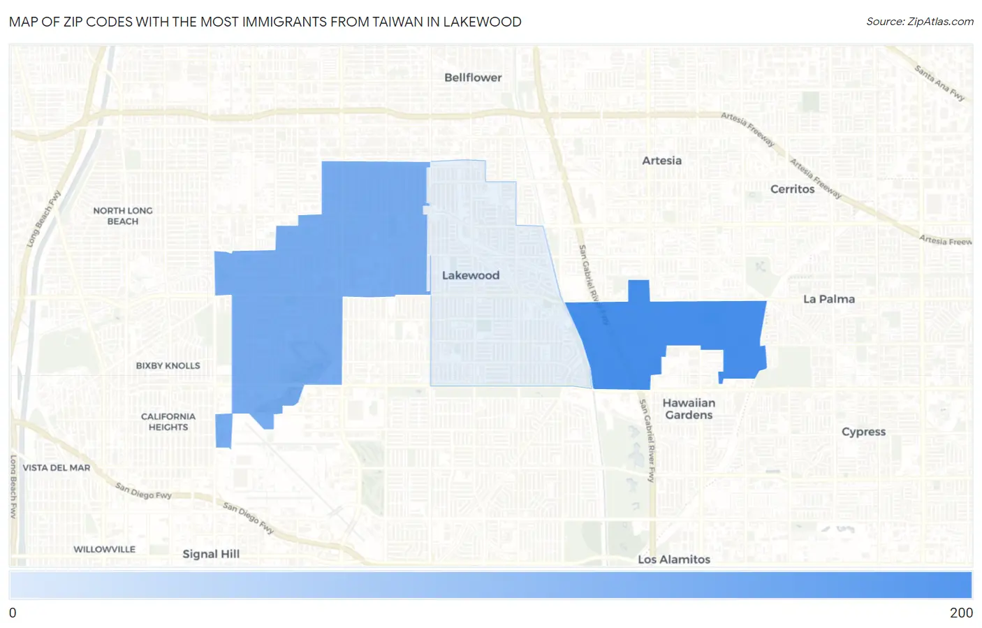 Zip Codes with the Most Immigrants from Taiwan in Lakewood Map