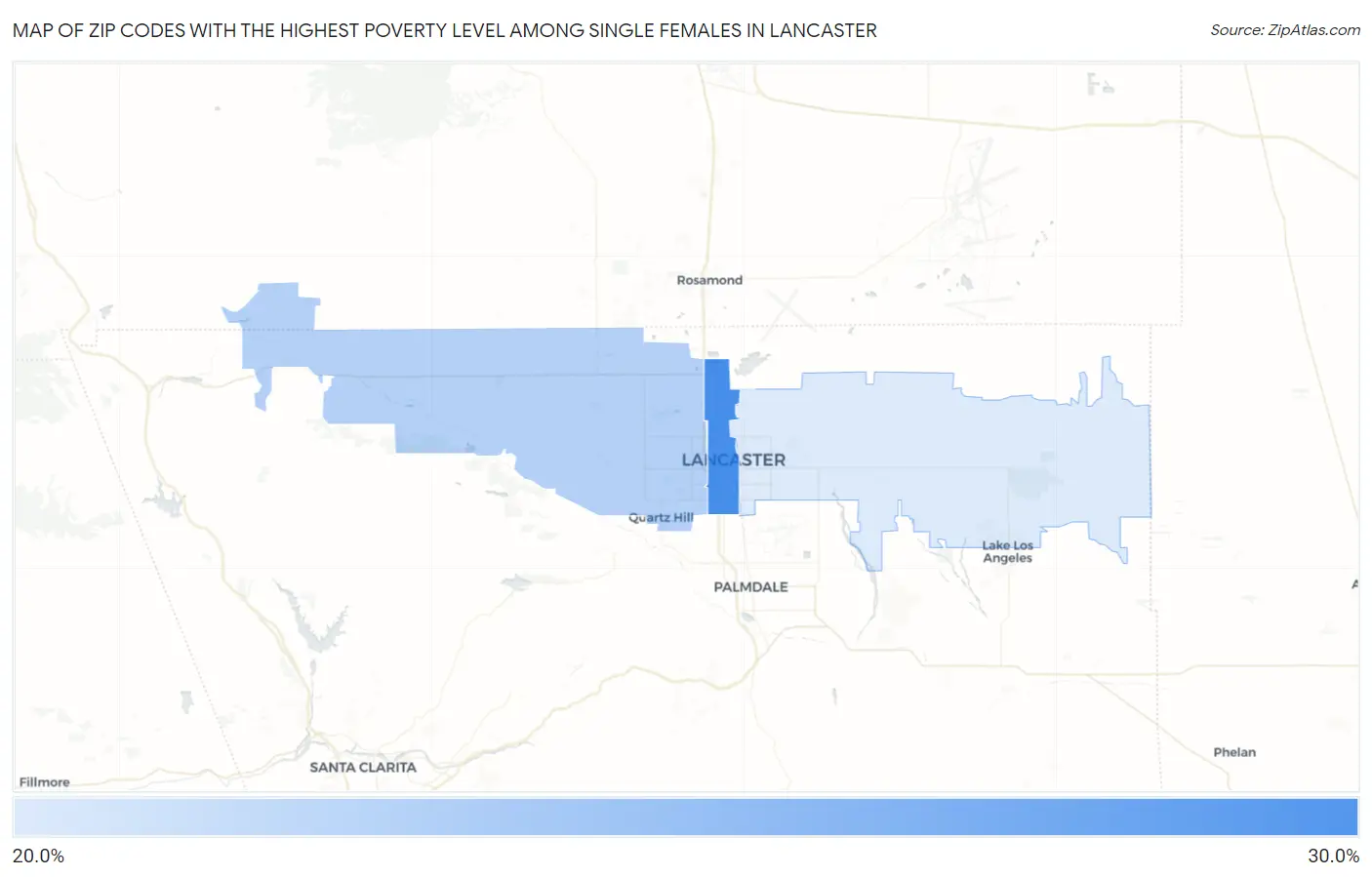 Zip Codes with the Highest Poverty Level Among Single Females in Lancaster Map